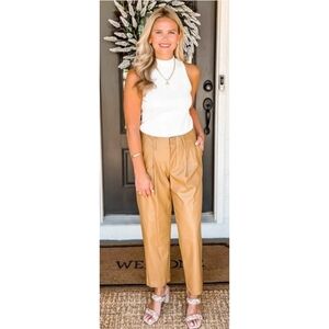 A New Day High Rise Faux Leather Tapered Ankle Pants Tan Size 2